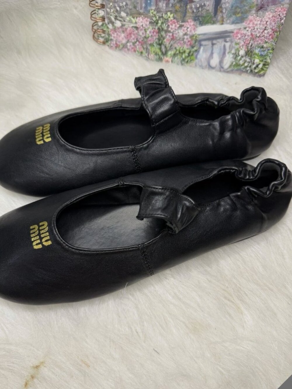 AUTHENTIC Miu Miu black leather ballet flats 38.5 - Picture 4 of 5